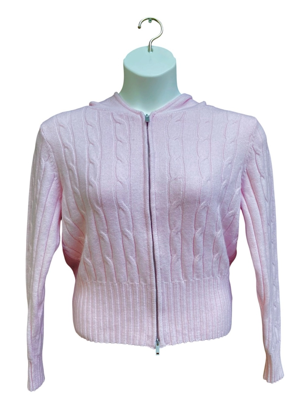 NWT Wild Fable Pink Cable Knit Zip Up Hoodie Sweater Cardigan Womens Size XL